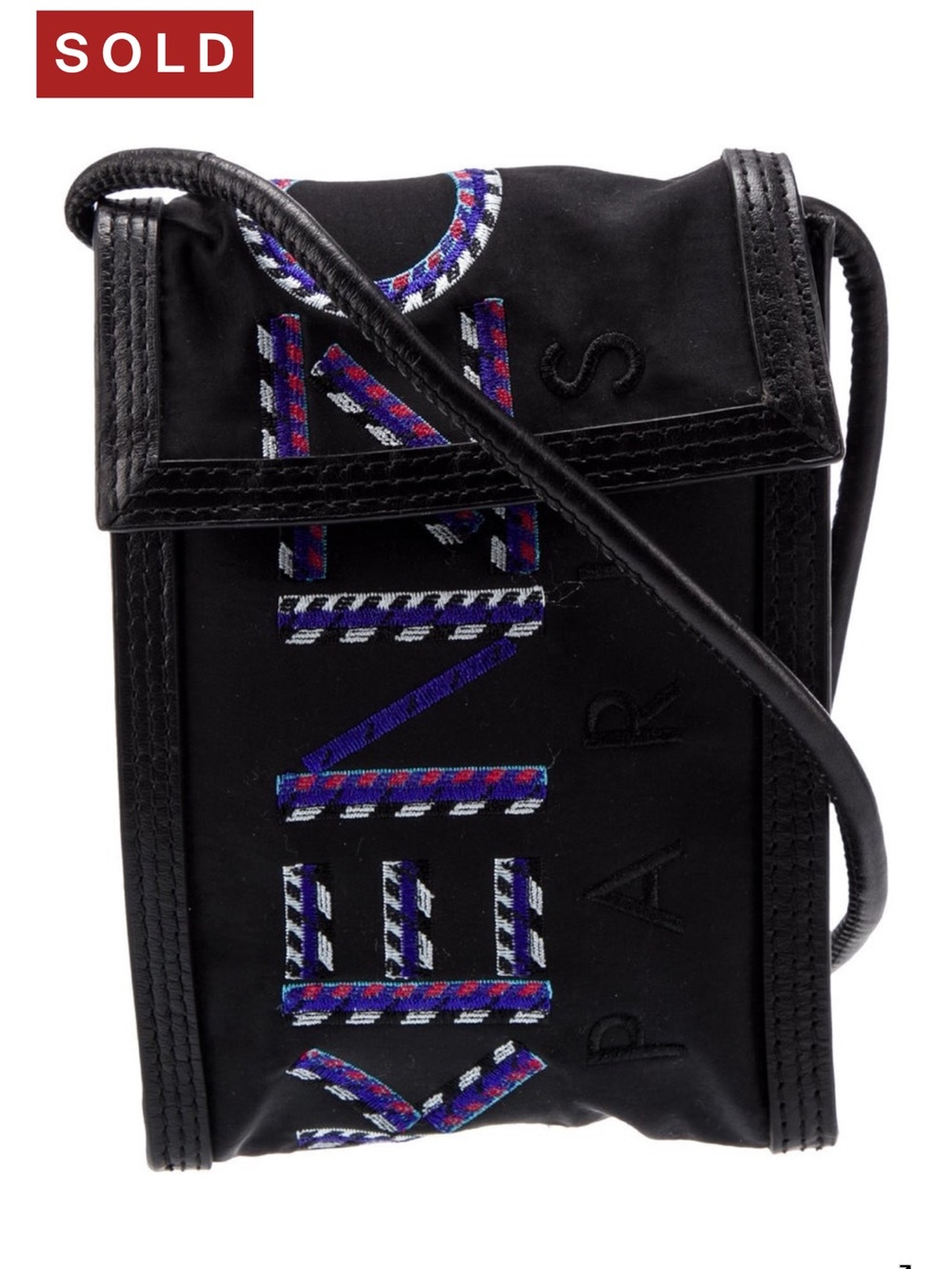 Kenzo Black Crossbody Belt Bag with Multicolor Embroidery